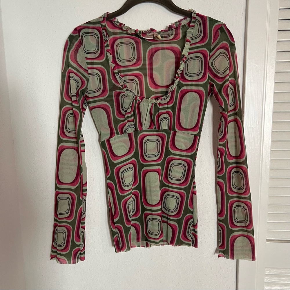 Multicolor Geometric Mesh Blouse